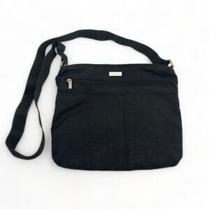 Baggallini Double Zip Crossbody Purse Black Tan Casual Everyday Travel